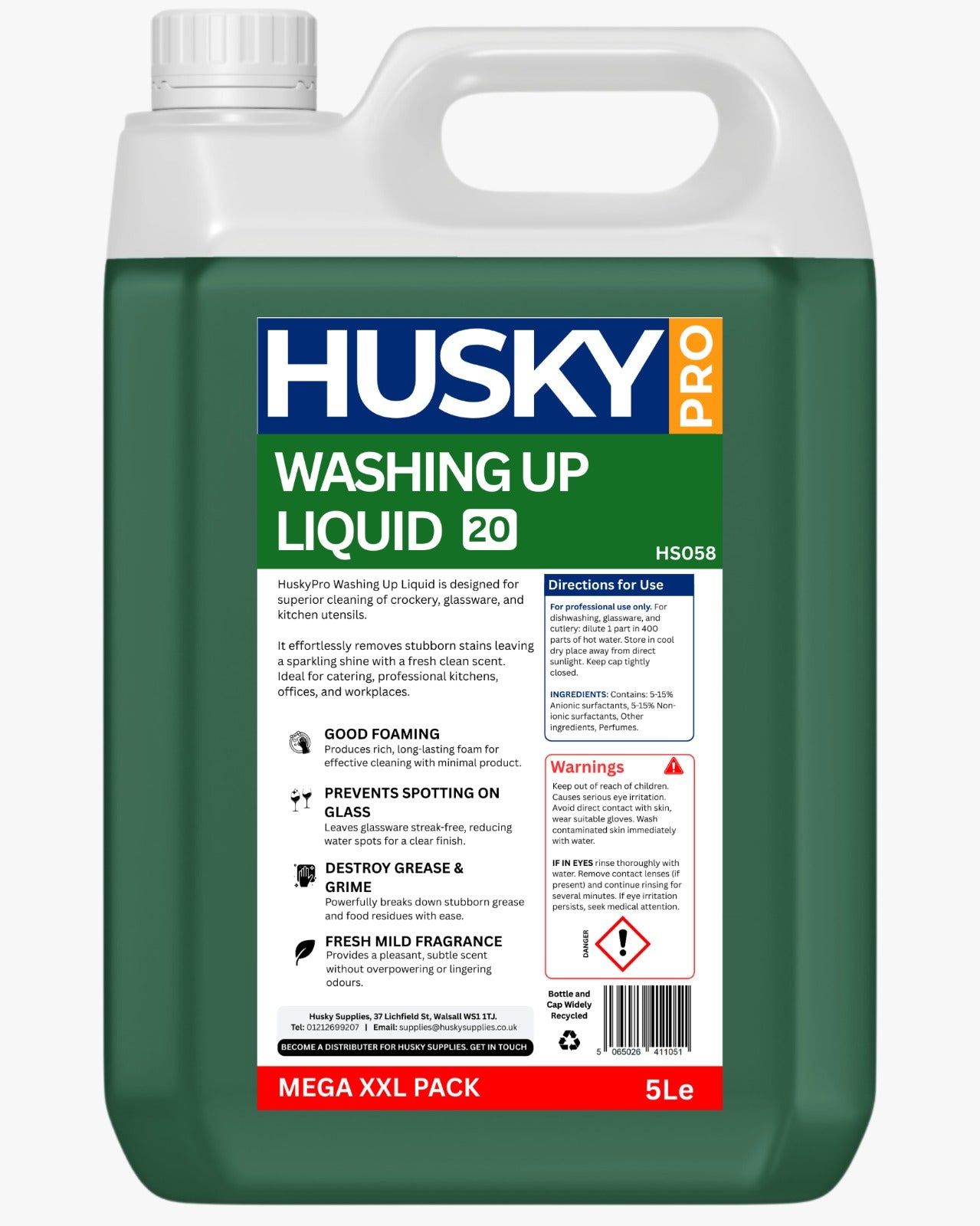 HuskyPro Dish Washing Up Liquid 20 (HS056) 5 Liters